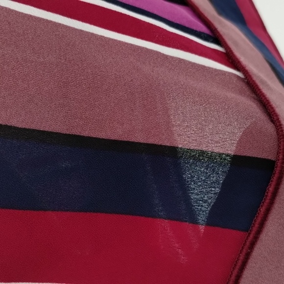 Worthington striped blouse size large maroon pink and tan w tie flutter sleeve - Picture 5 of 12